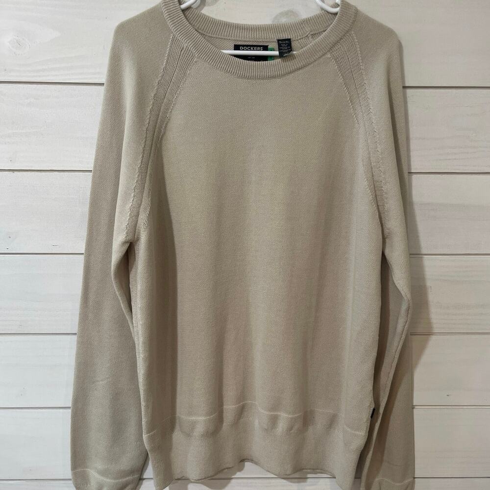 Dockers Mens Crewneck Sweater Beige Size Large Cotton Blend Career Office